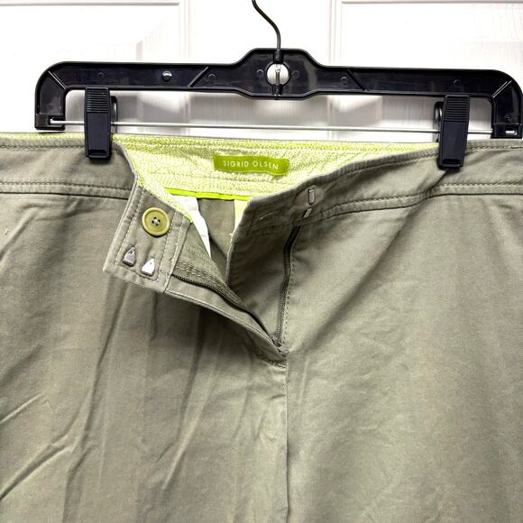 Sigrid Olsen Olive Green Chinos, Wide Leg, Hooks Button Zipper, Khakis, Size 14 - Picture 2 of 4